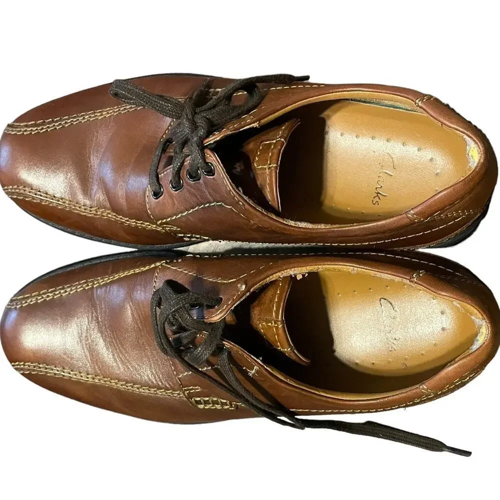 Clarks Mens Brown Leather Colson Over Oxford Dress Casual Sz 12